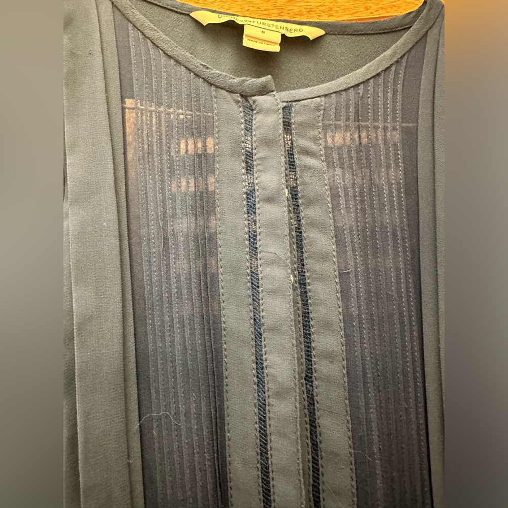 Diane Von Furstenberg New Slice Long Sleeved Heron Blue Silk Dress Size 0 - Picture 9 of 11